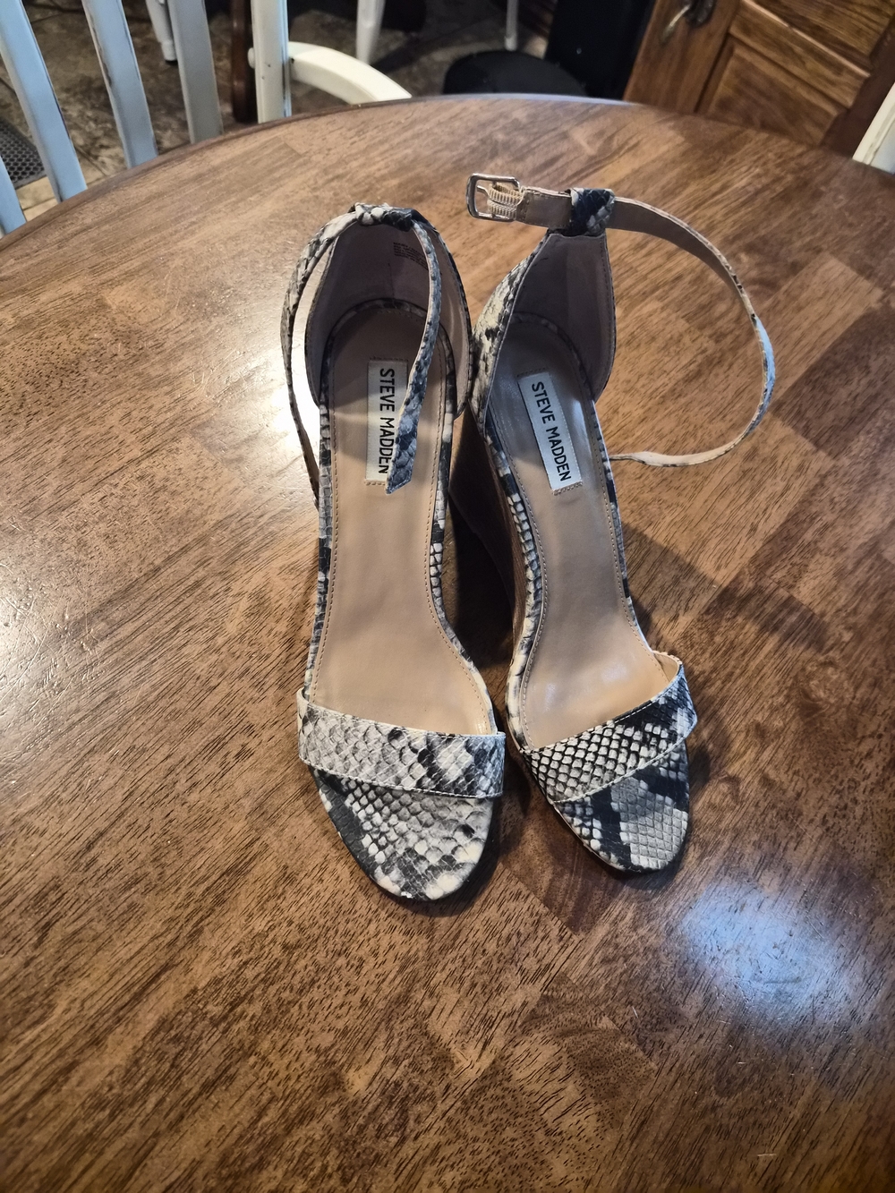 Steve Madden Women's Snake Print Ankle Strap Heels - Black & White